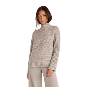 Haven Well Within Organic Cotton Cable Knit Funnel Neck Sweater Womens Small